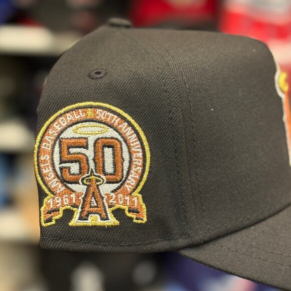 New Era Los Angeles Angels '50th Anniversary' A-Frame 9FORTY Snapback Black/Gold - Picture 2 of 4